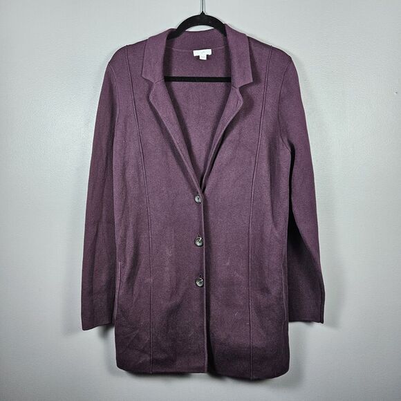 J. Jill Double-Knit Blazer Long Cardigan Womens Sz M Spiced Wine Pockets Classic - Picture 1 of 6